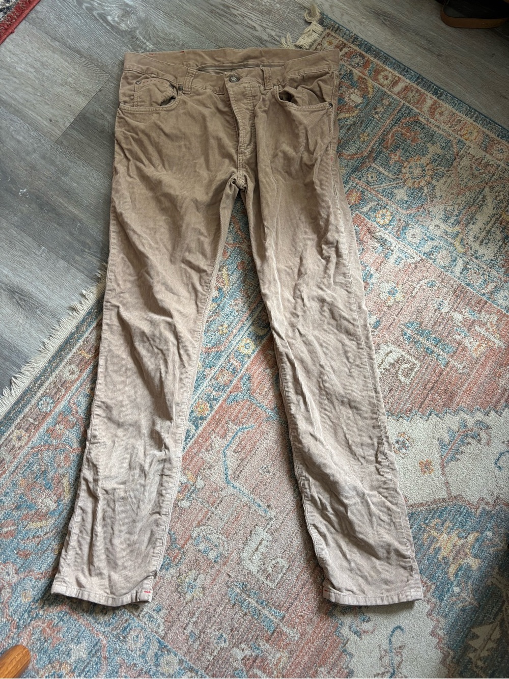 Isaia tan corduroy button fly pants men
